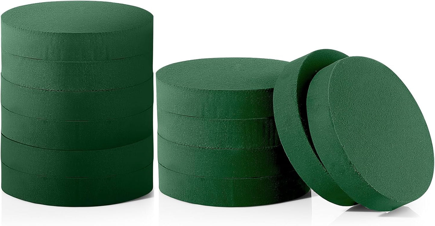 Maitys 12 Pieces Round Floral Foam Wet Green Flower Foam DIY Flower Arrangement Kit for Aisle Wedding Party Decoration(8 x 8 x 1.57 Inches)
