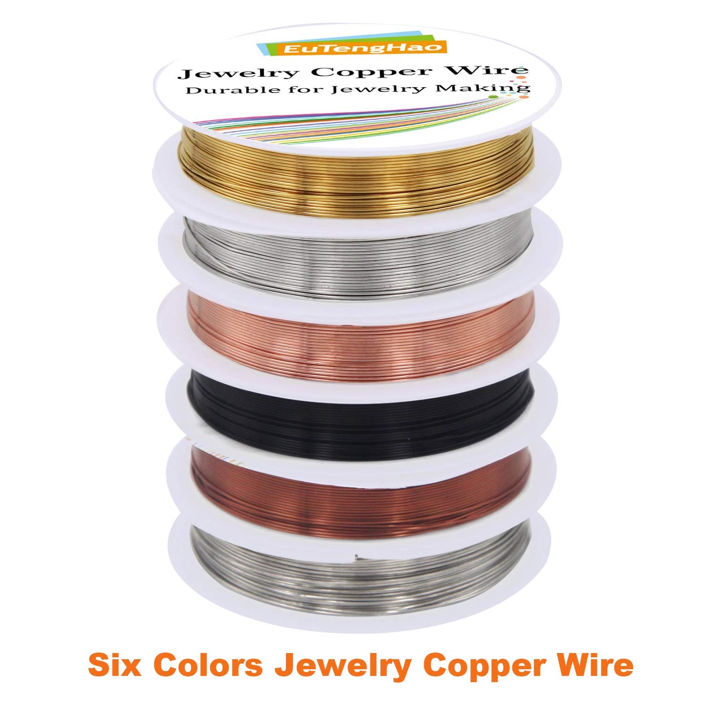 EuTengHao 6 Colors Jewelry Copper Wire Jewelry Beading Wire for Bracelet Necklaces Craft Jewelry Making Supplies (66 Yards,24 Gauge)