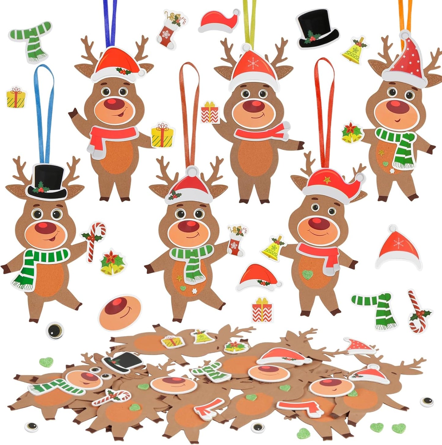 Fennoral 12 Pack Reindeer Crafts for Kids Make You Own Reindeer Foam Stickers Ornament DIY Christmas Arts and Crafts fo Kids Girls Boys Chirstmas Party Supplies Christmas Tree Decoration