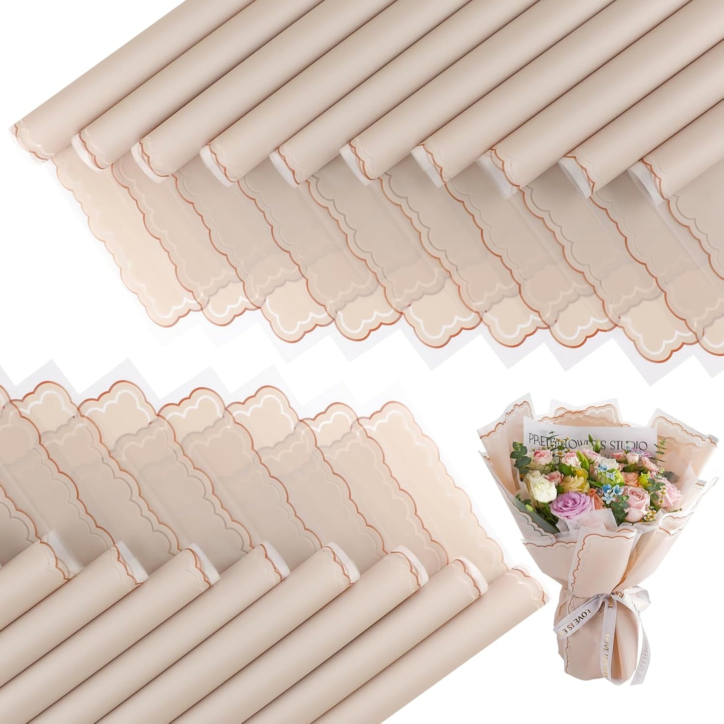 FUHITIM 20 Sheets Flower Wrapping Paper - Waterproof Floral Bouquet Wrapping Paper, Florist Supplies Packaging Paper for Wedding Birthday Gift DIY Crafts (Khaki)