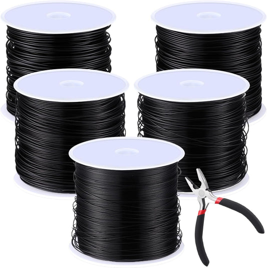 Funrous 5 Rolls 5 Size Jewelry Wire 18, 20, 22, 24, 26 Gauge Copper Wire Kit Jewelry Beading Bendable Craft Metal for Making Crafts, Sculpting with a Pliers (Black)