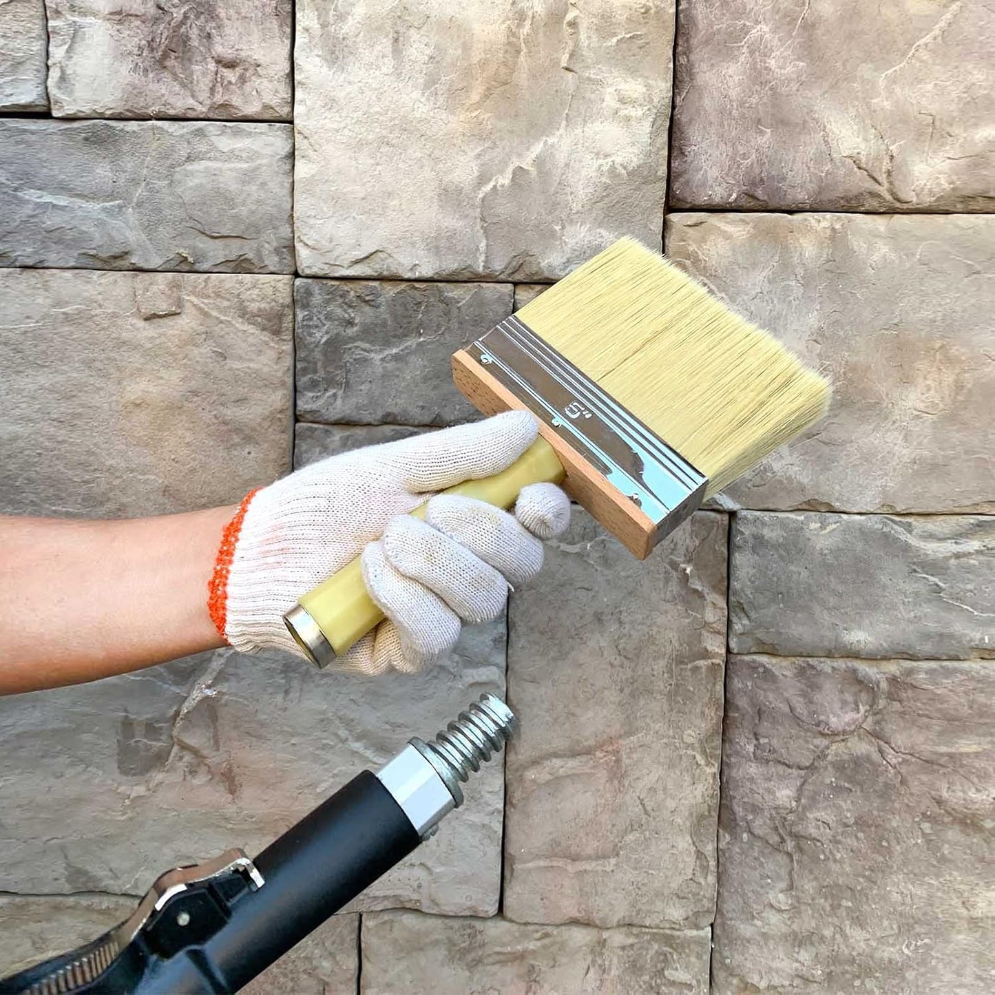 Paint Brush 5 inch, Shed and Fence Stain Block Brush with Screwed Handle for Decks, Walls and Heavy-Duty Painting Projects, Poly/Bristle Blended(6-Pieces)