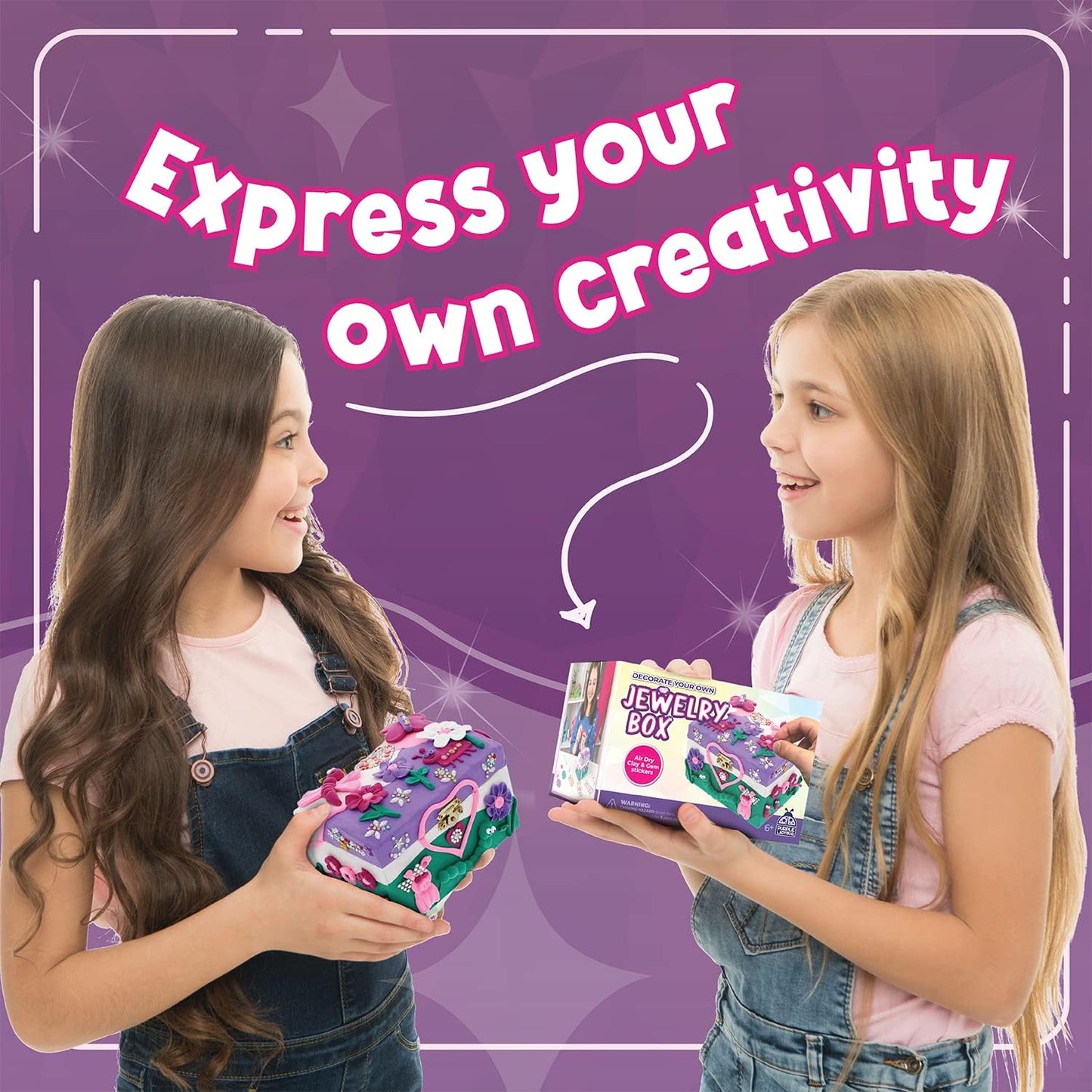 PURPLE LADYBUG Design Your Own Jewelry Box Craft Kit with Clay & Gem Stickers – Craft for Girl 8-12, Girls Arts & Crafts Age 6-8 & Up – Birthday Gift for Girls 8-10 Years Old