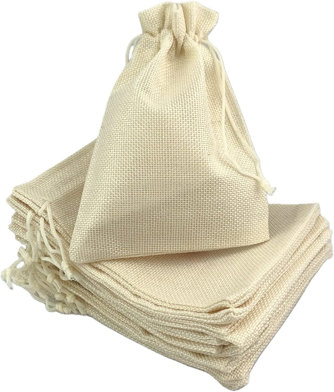 Palmhomee Pack of 25 Burlap Gift Bags with Drawstring Linen Pouches Wedding Hessian Jute Bags for Multi-purpose Occasions (6x8 Inch, Cream)