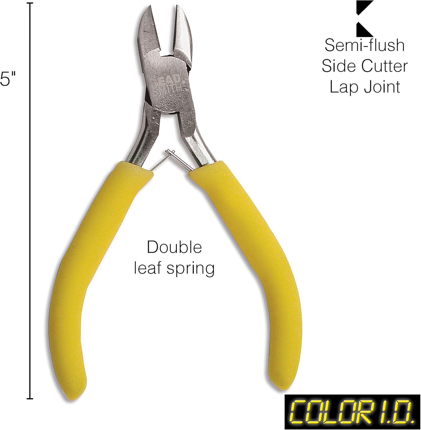 The Beadsmith Color-ID Side Cutter – 5 inches (127mm) – Yellow Comfort Grip Handle – Polished Steel Head and Double-Leaf Spring - Tool for Jewelry Making
