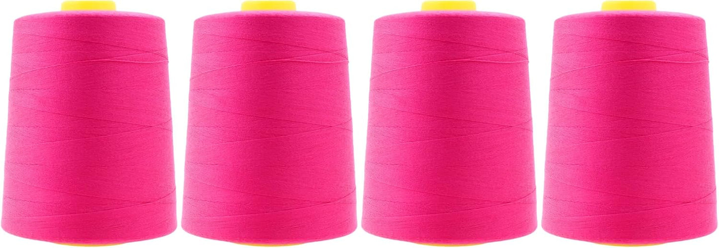 Mandala Crafts 4 Pack of Serger Threads Cones Spools - 20S/2 24000 Yards Polyester Hot Pink Threads for Sergers Machine and Overlock Quilting Sewing Machine