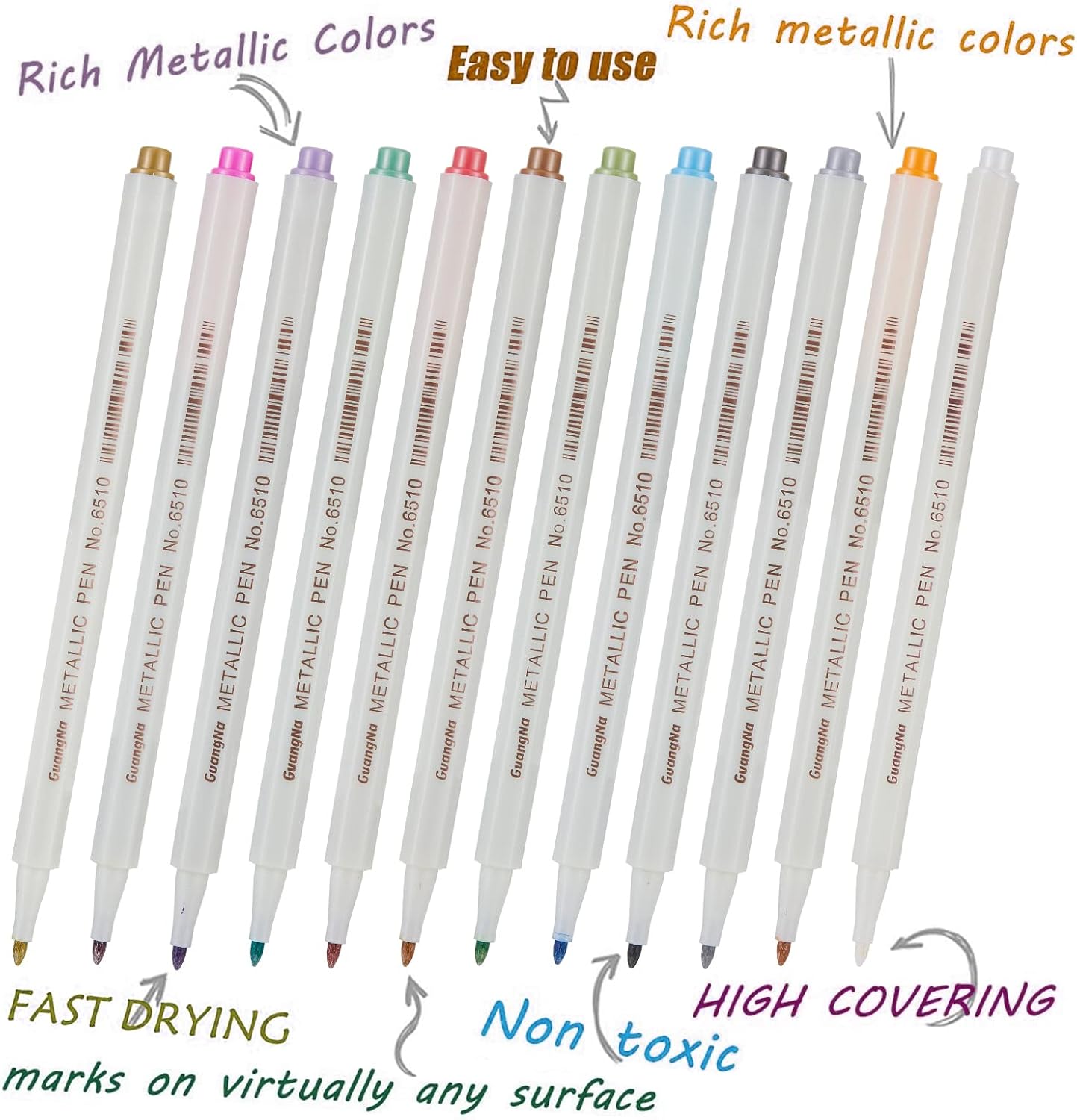 YUANCHENG Metallic Marker Pens, Set of 12 Colors Fine Point Metallic Marker Pens for Black Paper, Rock Painting, Easter Egg, Halloween Pumpkin, Card Making, Ceramics, DIY Photo Album