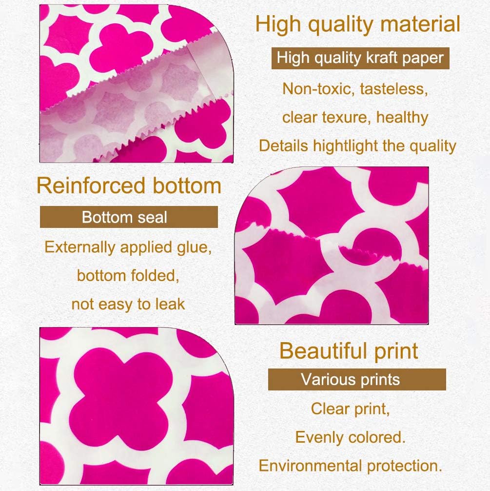 KEYYOOMY 200 Pcs Hot Pink Candy Buffet Bags - Small Polka Dot Paper Treat Bags for Wedding & Birthday Party (5 x 7 inch)
