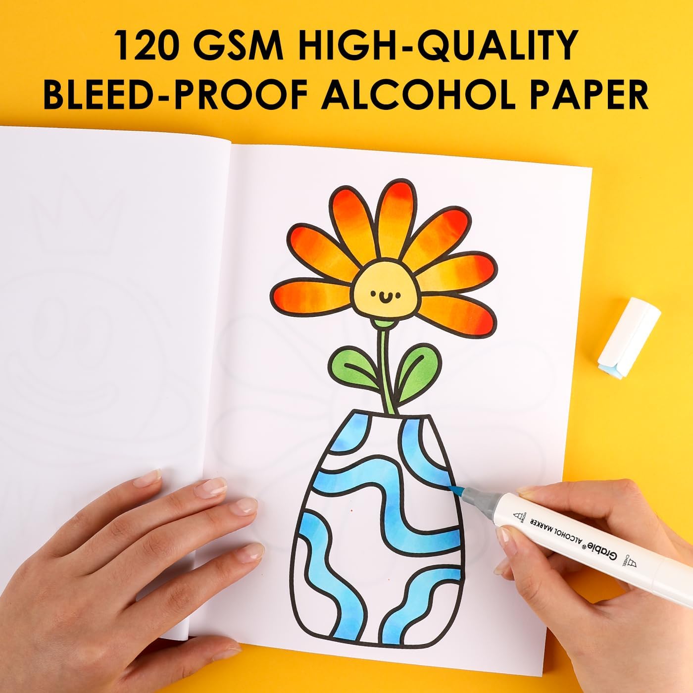 Grabie Easy Coloring Book for Adults Relaxation,Simple Mindful Coloring Pages for Alcohol Markers,Stress Relief Themes Flowers,Mushrooms,Monsters and More,Cute Designs(Feel Good with Color,30 Sheets)