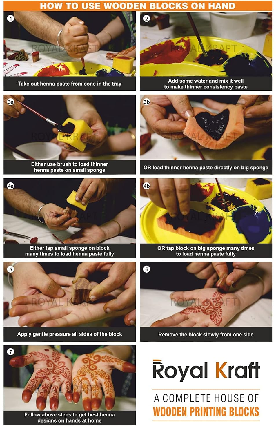 Royal Kraft Wooden Stamps for Block Printing on Saree Border, Textile, Clay, Pottery, Tattoo (Set of 10) MXtag0001