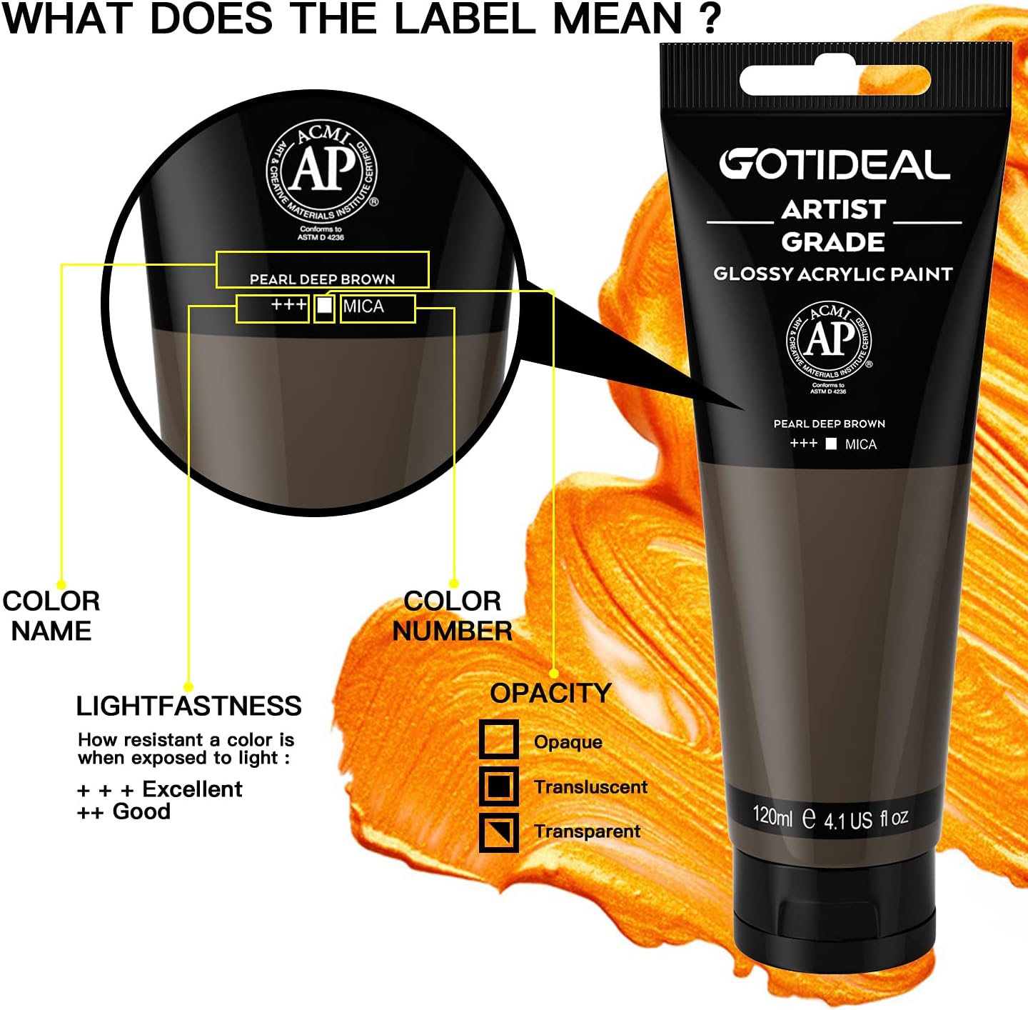 GOTIDEAL Metallic Acrylic Paint Pearl Deep Brown Tubes(120ml, 4.1 oz) Non Toxic Non Fading,Rich Pigments for Painters, Adults & Kids, Ideal for Canvas Wood Clay Fabric Ceramic Craft Supplies