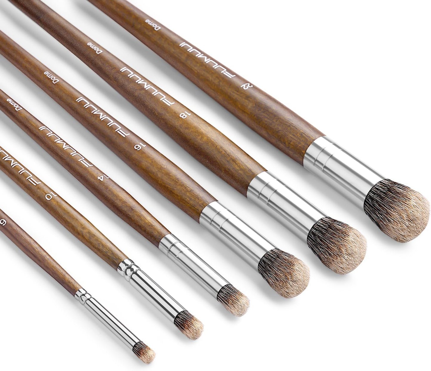 Fuumuui Professional Paint Brush Set, 6Pcs Natural Badger Hair with Dome Shape Blending Mop Oil Paint Brushes for Acrylic Painting Oil and Gouache