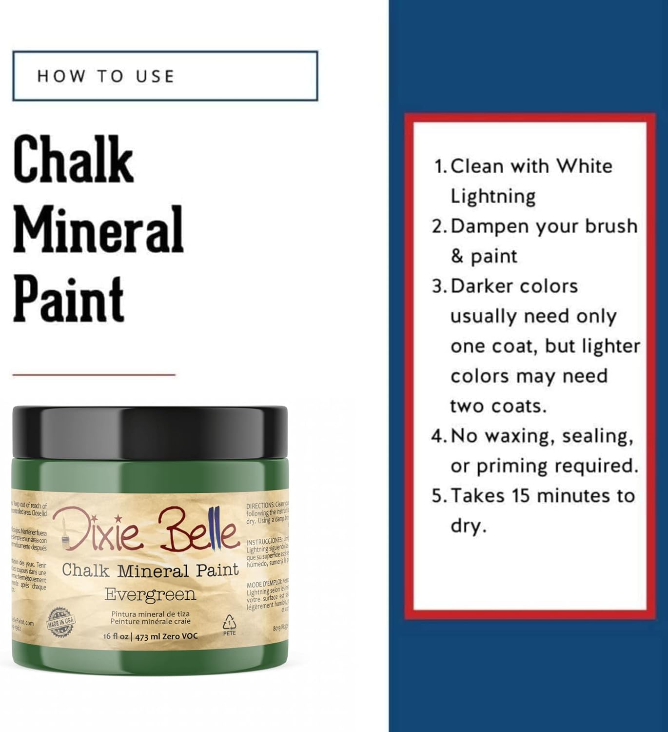 Dixie Belle Paint Company Chalk Finish Furniture Paint - Evergreen (16oz) - Matte Bold Green Chic Chalk Mineral DIY Furniture Paint