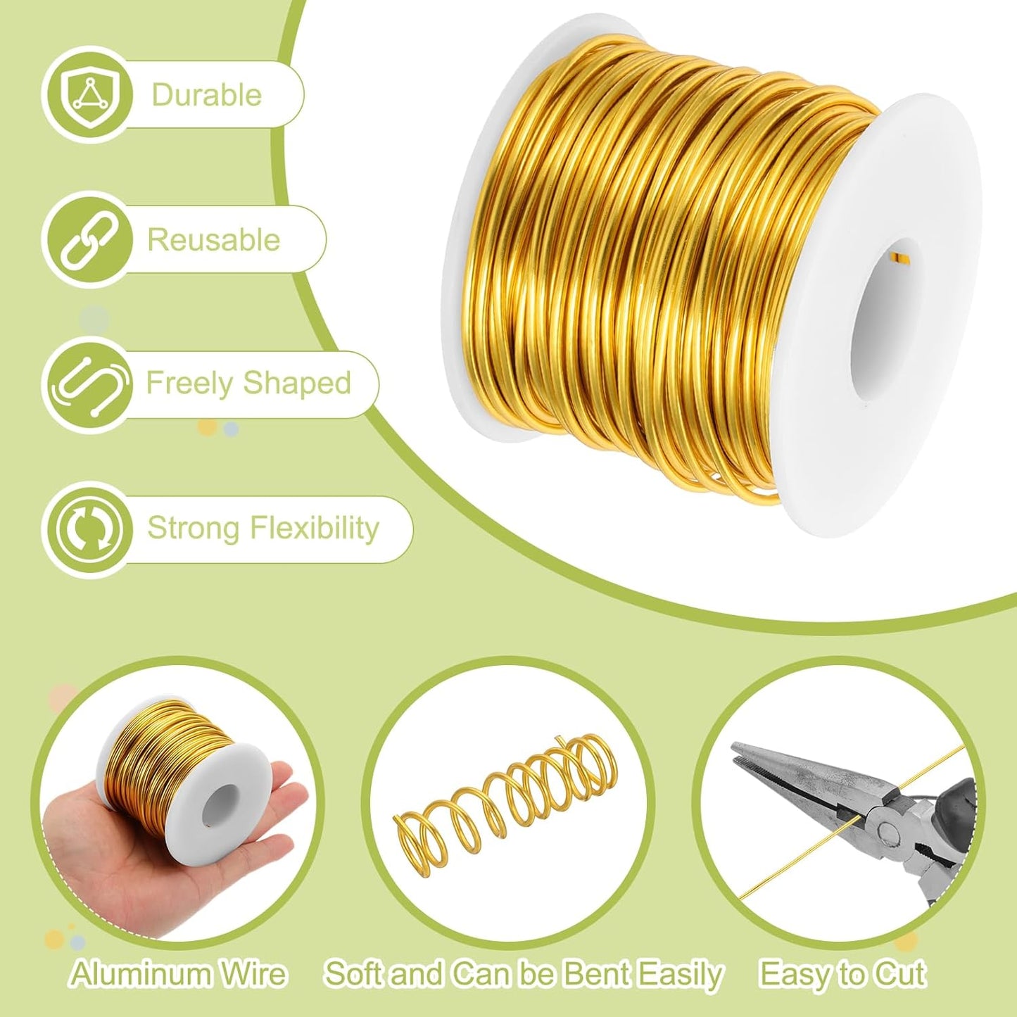 MECCANIXITY 12 Gauge Anodized Aluminum Craft Wire Bendable Bonsai Training Wire 98 Feet 2mm for Sculpting Crafts Wreath Floral Beading Jewelry Making, Gold Tone