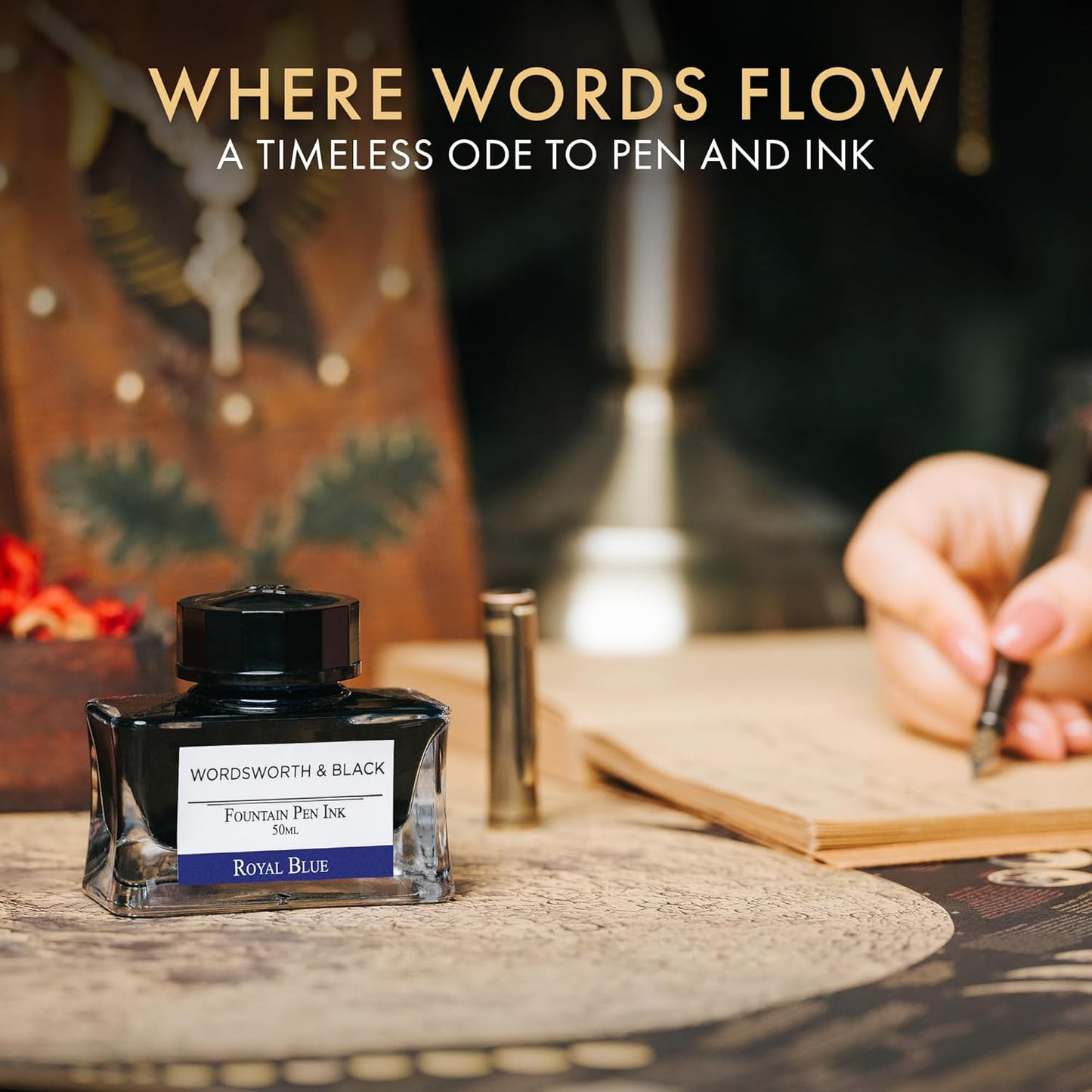 Wordsworth and Black Fountain Pen Ink Bottle (50 ml) Premium Luxury Edition, [Royal Blue] Fountain Pens Bottled Ink; Classic Designed Bottle Smooth Flow 50 ml