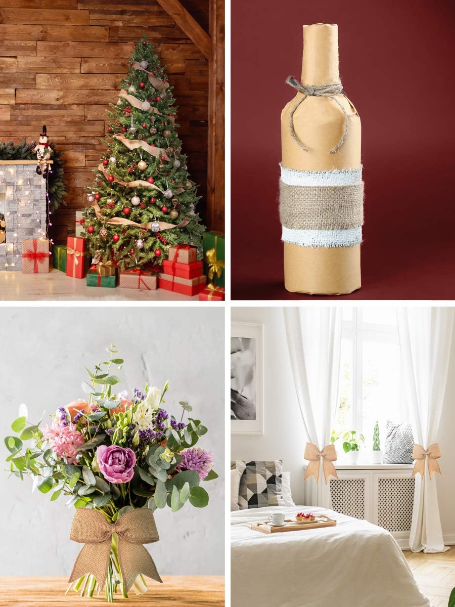 Mandala Crafts Pink Burlap Wired Ribbon 1 Inches Wide Jute Ribbons for Crafts - 10 Yds Roll Rustic Burlap Wrap Trim Ribbons for Wreaths Bows Party Decoration