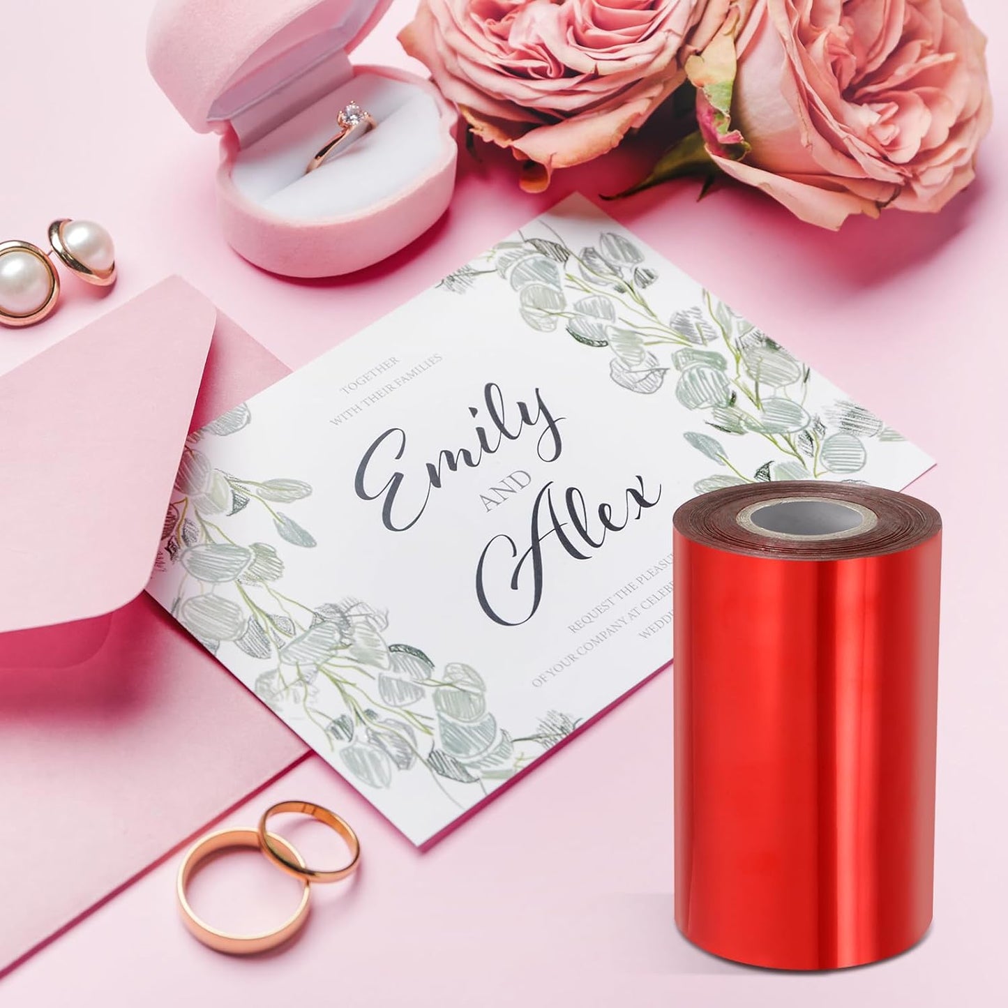 PATIKIL 2"x400Ft Hot Stamping Foil Paper, Heat Transfer Hot Stamping Paper Foil Roll for Leather DIY Logo Decor Craft Gift Package Scrapbook Card, Pink
