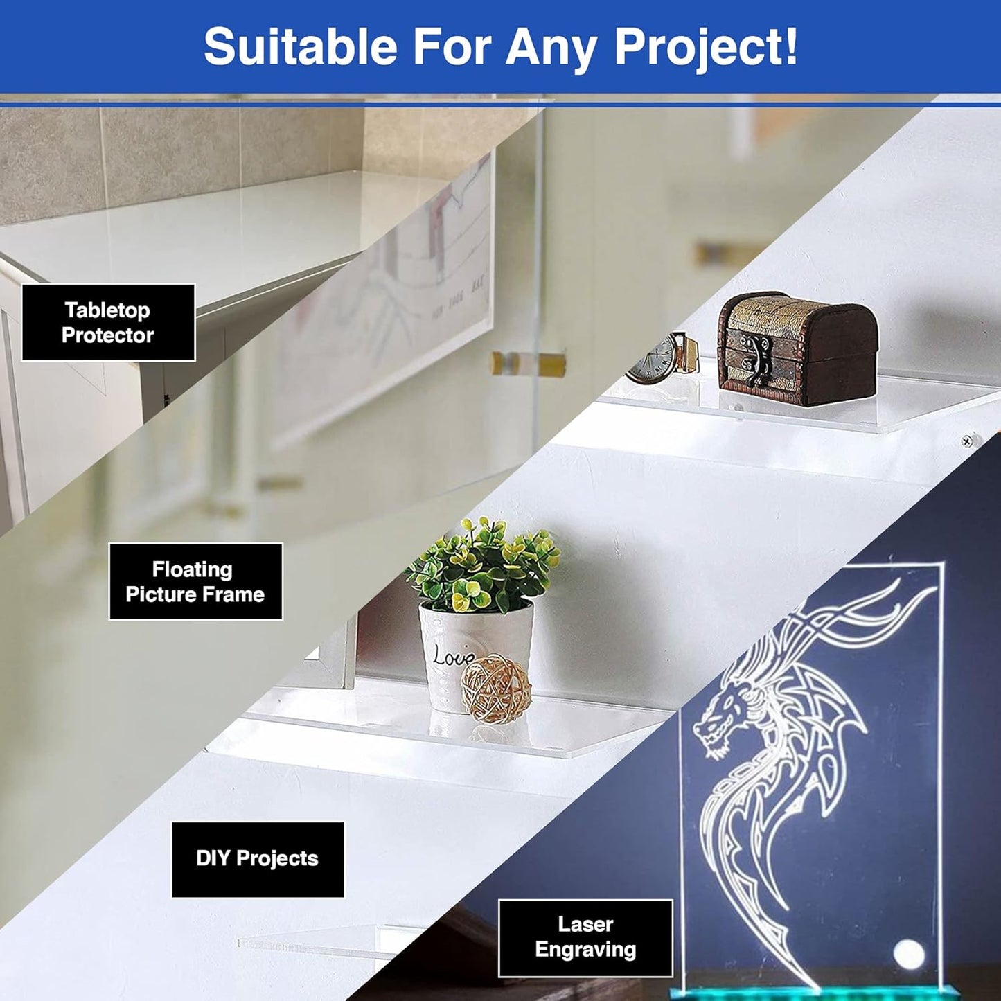 Duco USA-Made Clear Cast Acrylic Sheet 1/8 Inch Thick 12" x 16" - 8 Pack of Transparent Plexiglass Sheet - Lightweight Acrylic Board for Window Replacements, Displays, Signs, and More