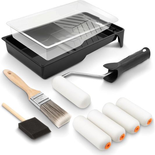 DIYSELF Paint Roller Kit - Foam Paint Roller 4 inch, Small Roller Paint Brush, Mini Rollers for Painting, Walls, Cabinets, Doors, House Painting Supplies, Professional Paint Roller Tray Set (10 Pack)