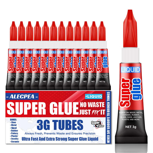 3 Gram (Pack of 12) Single Use Super Glue Liquid, Super Fast, Thin & Strong Adhesive Superglue, Cyanoacrylate Glue for Hard Plastics, DIY Craft, Ceramics, Leather, Metal Etc