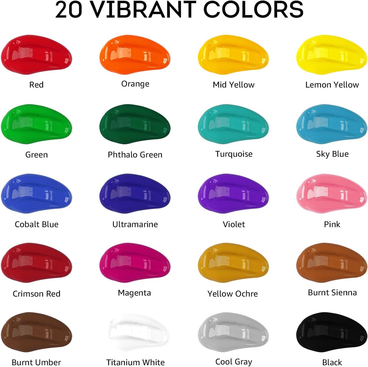 ABEIER Acrylic Paint, 20 Colors (250 ml/8.45oz) Acrylic Paint Bottle Set, Non-Toxic, Rich Pigments Bulk Painting Supplies for Canvas Crafts Wood Ceramic, Ideal for Artists, Beginners and Students