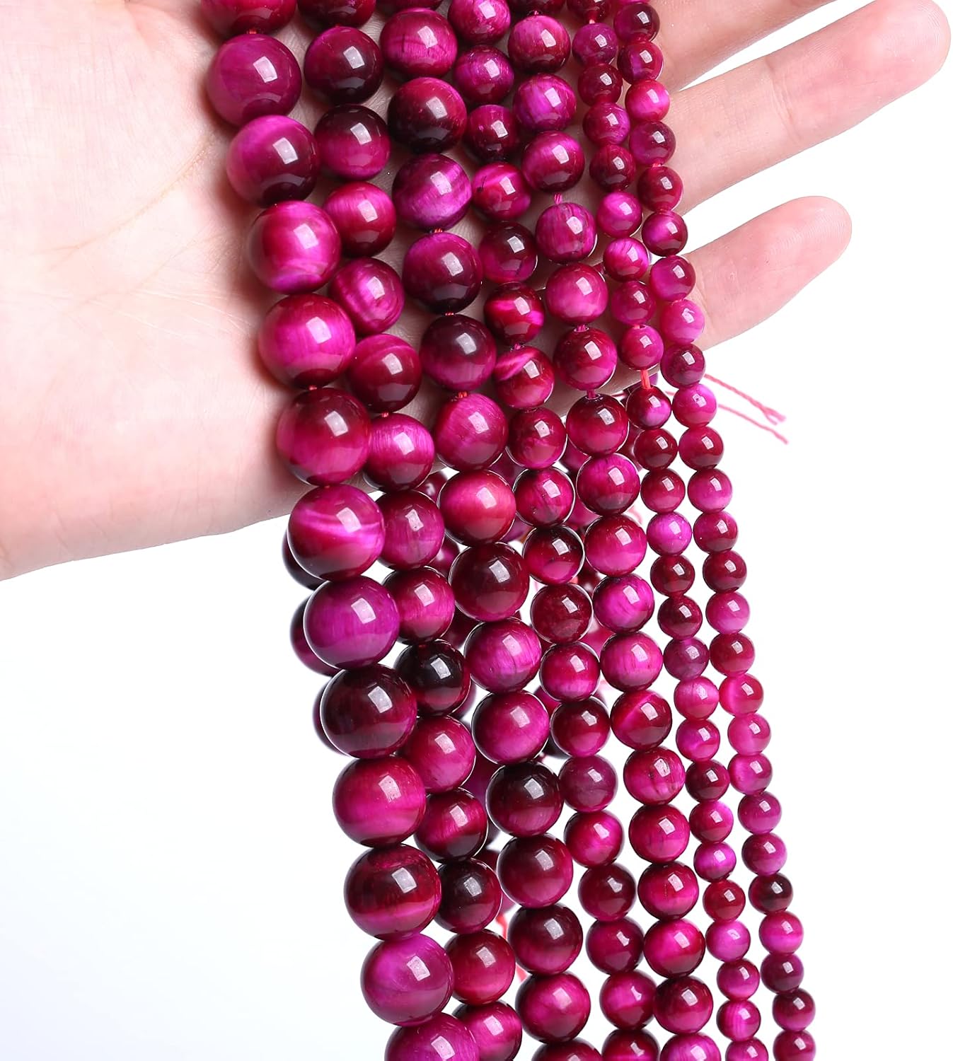 90PCS 8mm Rose Red Tiger Eye Gemstone Loose Beads Natural Round Loose Stone Beads for Jewelry Making DIY Bracelet Necklace Earrings 2 Strand 32"