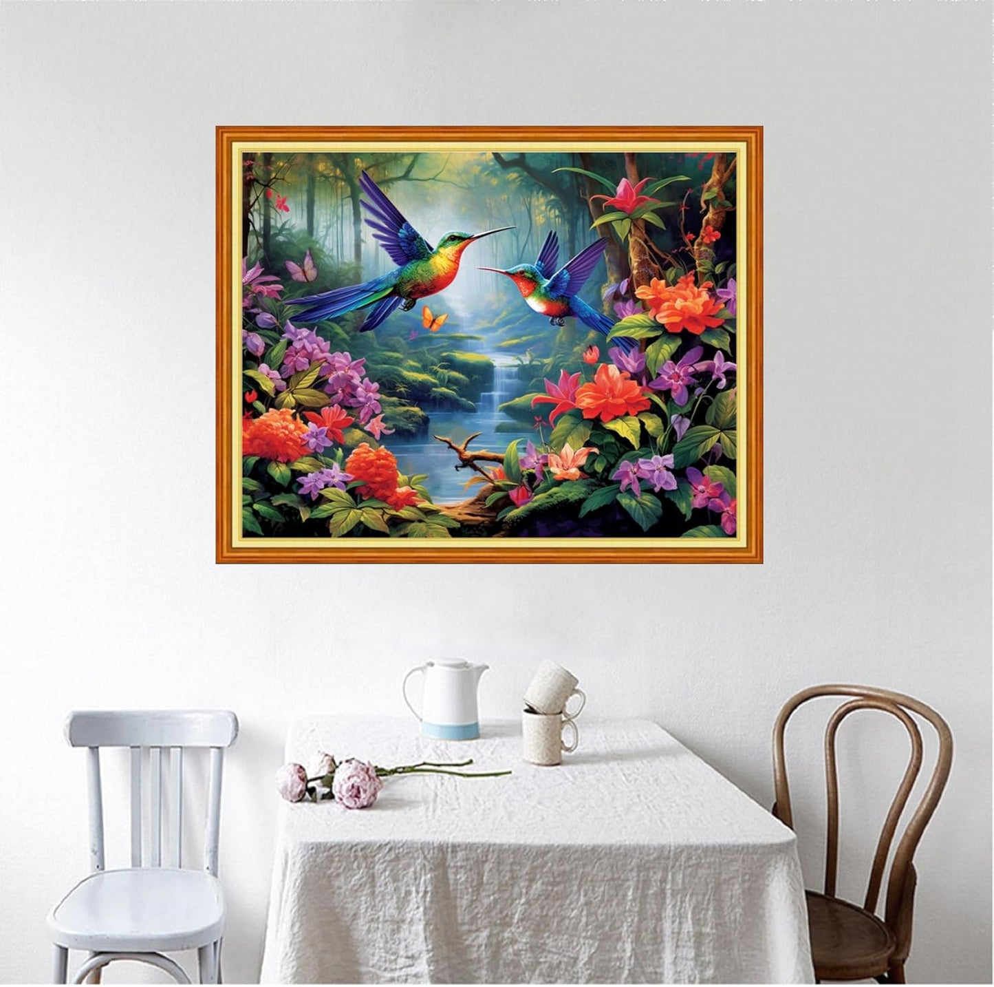 Foxhool Beginners Cross Stitch Kits Stamped Full Range of Embroidery Kits for Adults DIY Cross Stitches kit Embroidery Patterns for Needlepoint kit-Hummingbird Scenery 16x20 inch