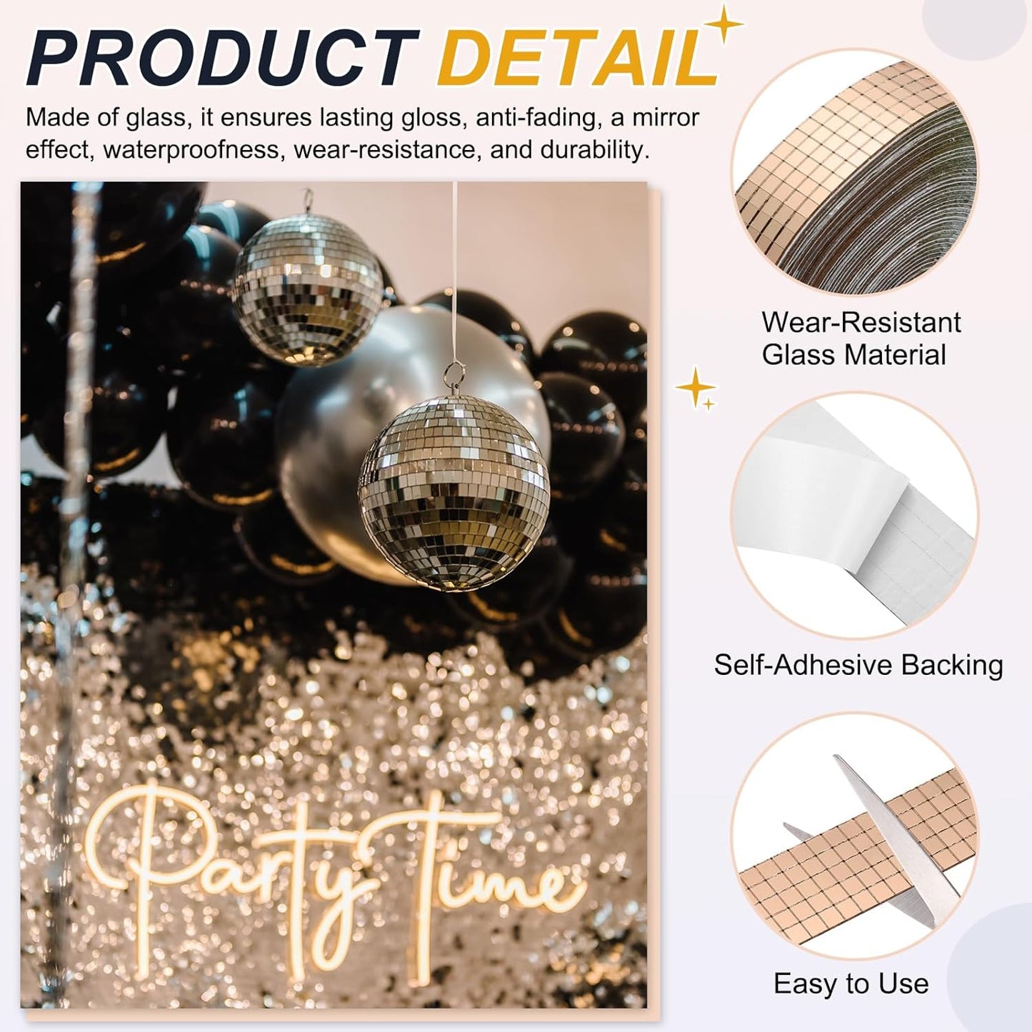 PATIKIL 5x5mm Self Adhesive Mirrors Mosaic Tiles, 10000 Pcs Square Mini Glass Mosaic Disco Tile Sticker for DIY Craft Disco Ball Party Decoration, Rose Gold