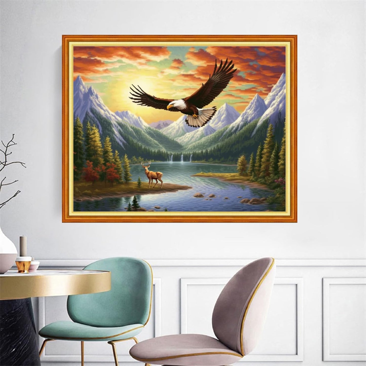 Joyhoor Cross Stitch Kits for Beginners Stamped Cross-Stitch Supplies Needlework preprint Embroidery Kits for Adults DIY Needlepoint Kits Embroidery Patterns 11CT-Eagle Hunting 16x20 inchs