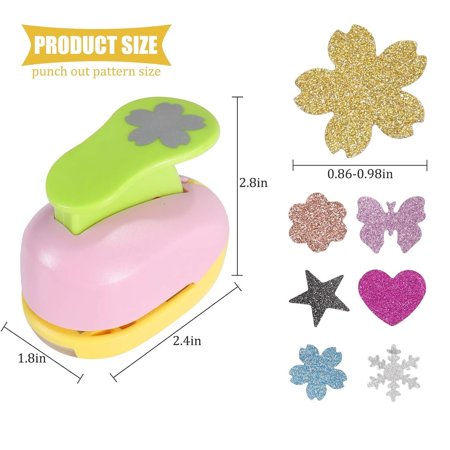 6 Pcs Colorful Craft Hole Punch with 10 Glitter Cardstock Papers, Decorative Scrapbook Paper Puncher Set, Different Shape Paper Hole Puncher Set for Office Supplies (6 Pcs- Different Shapes)