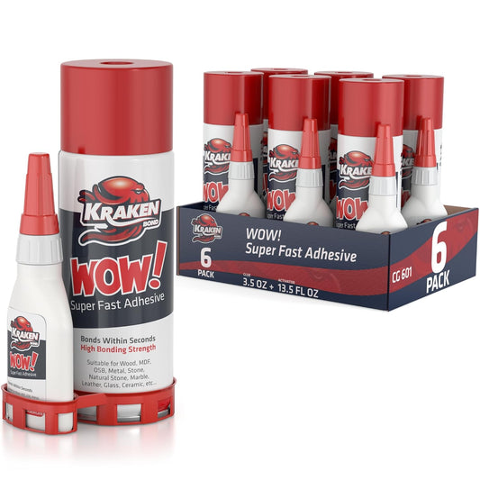 Kraken Bond Wow! CA Glue (1x3.50 oz) with Spray Adhesive Activator (1x13.50 fl oz) - Cyanoacrylate, with Activator, Fast CA Glue for Woodworking, Crazy & Craft - 1 Pack