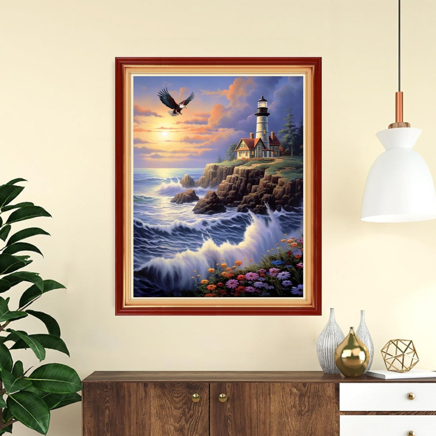 DMCVIVR Stamped Cross Stitch Kits for Adults Beginners Embroidery Kits 11CT Needlepoint Kits Cross Stitch Patterns Embroidery Patterns-Seaside Lighthouse 16x20 inch