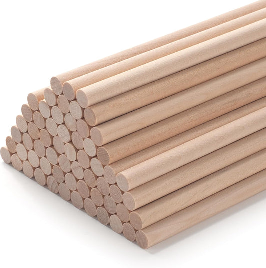 Wooden Dowels Wooden Sticks for Crafts 5/16" x 6", 60 PCS Wood Dowel Rods, Wood Sticks for Crafting, Macrame Dowels, Unfinished Round Hardwood Stick for Tiered Cake Support and Wedding Ribbon Wands