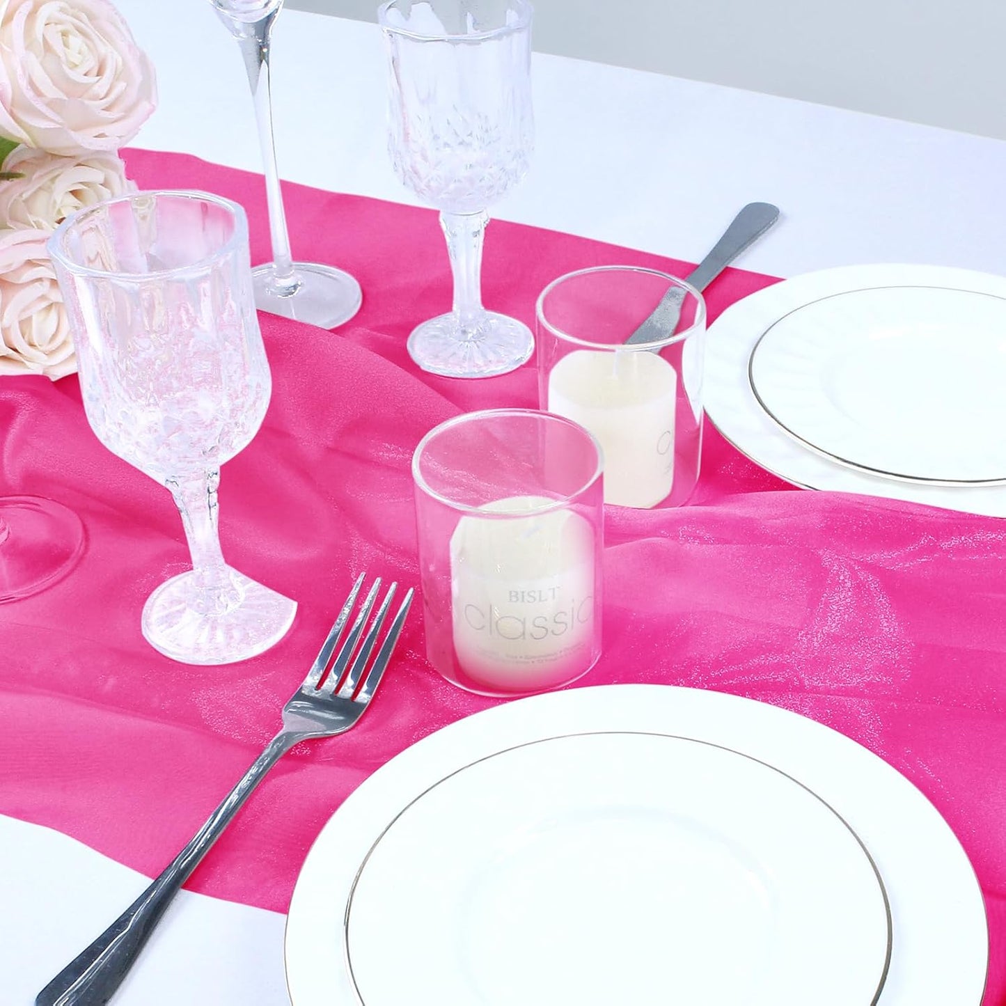 VACVELT Sheer Organza Fabric by The Yard, 60 Inch Wide Hot Pink Organza Fabric Bolt Bridal Sheer Tulle Fabric, Silk Organza Fabric Roll for Wedding Party Decorations Backdrop Curtain (2 Yards)