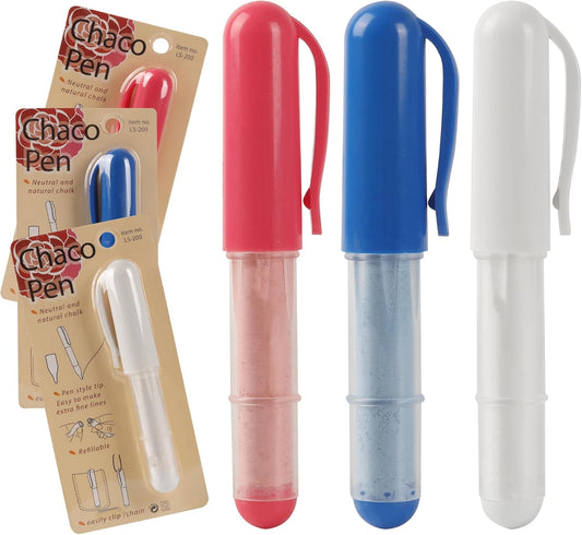 (3-pack) Fabric Chalk Markers -Erase Tailor’s Chalk for Quilting and Sewing - Compatible with Most Fabrics - With Dosing Wheel Technology, Red, Blue, White
