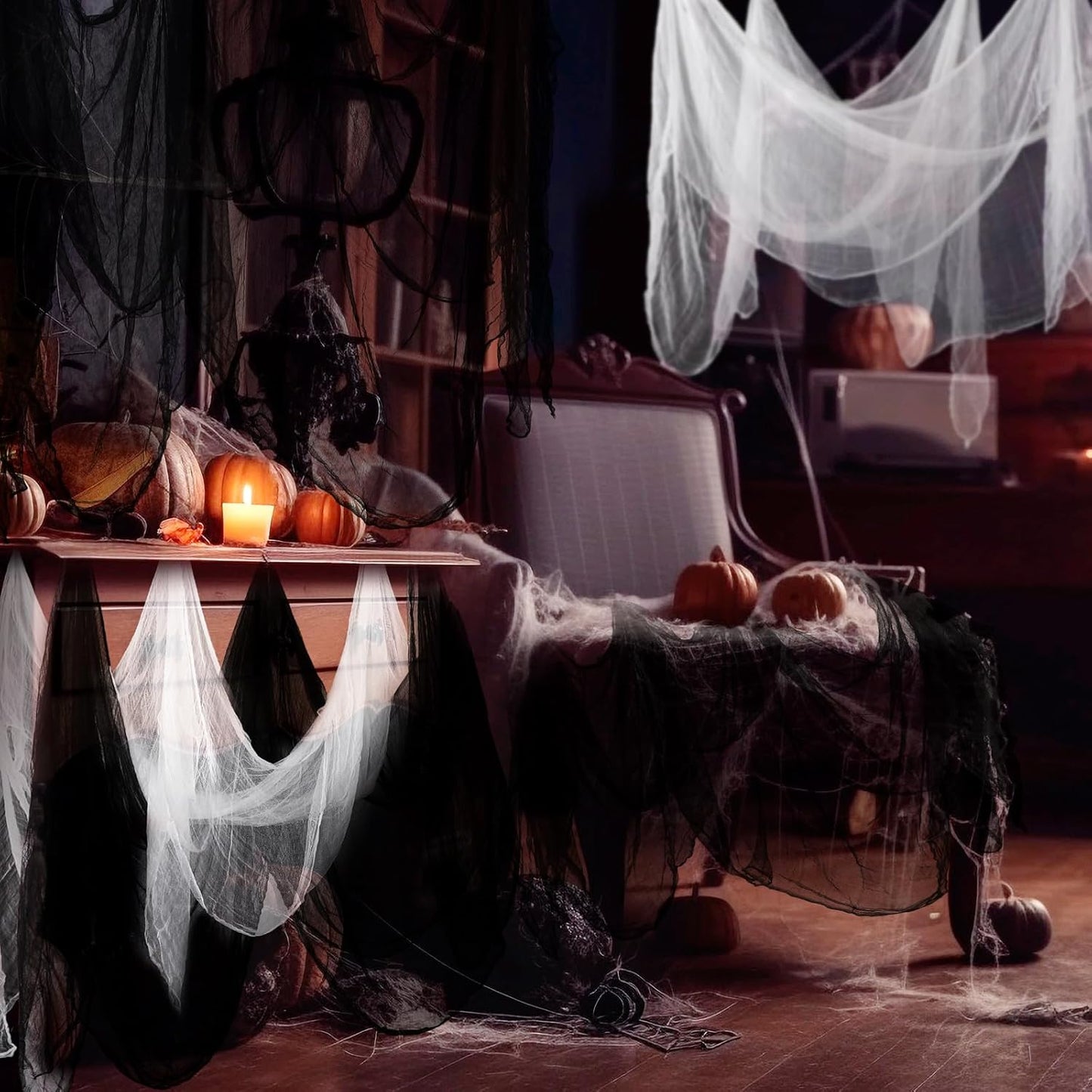 Boao Halloween Cheese cloth 84.65 x 295.28 Inch White Black Cheesecloth Roll for Crafts Large Cotton Muslin Gauze Fabric for Halloween Outdoor & Indoor Spooky Decoration