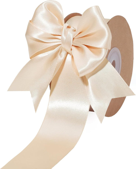 LaRibbons Nude Satin Ribbon 1 1/2 Inch 50 Yards Luxury Double Faced Ivory Silk Ribbon for Flower Bouquet Crafts Gift Wrapping Wedding Bow Christmas Decoration