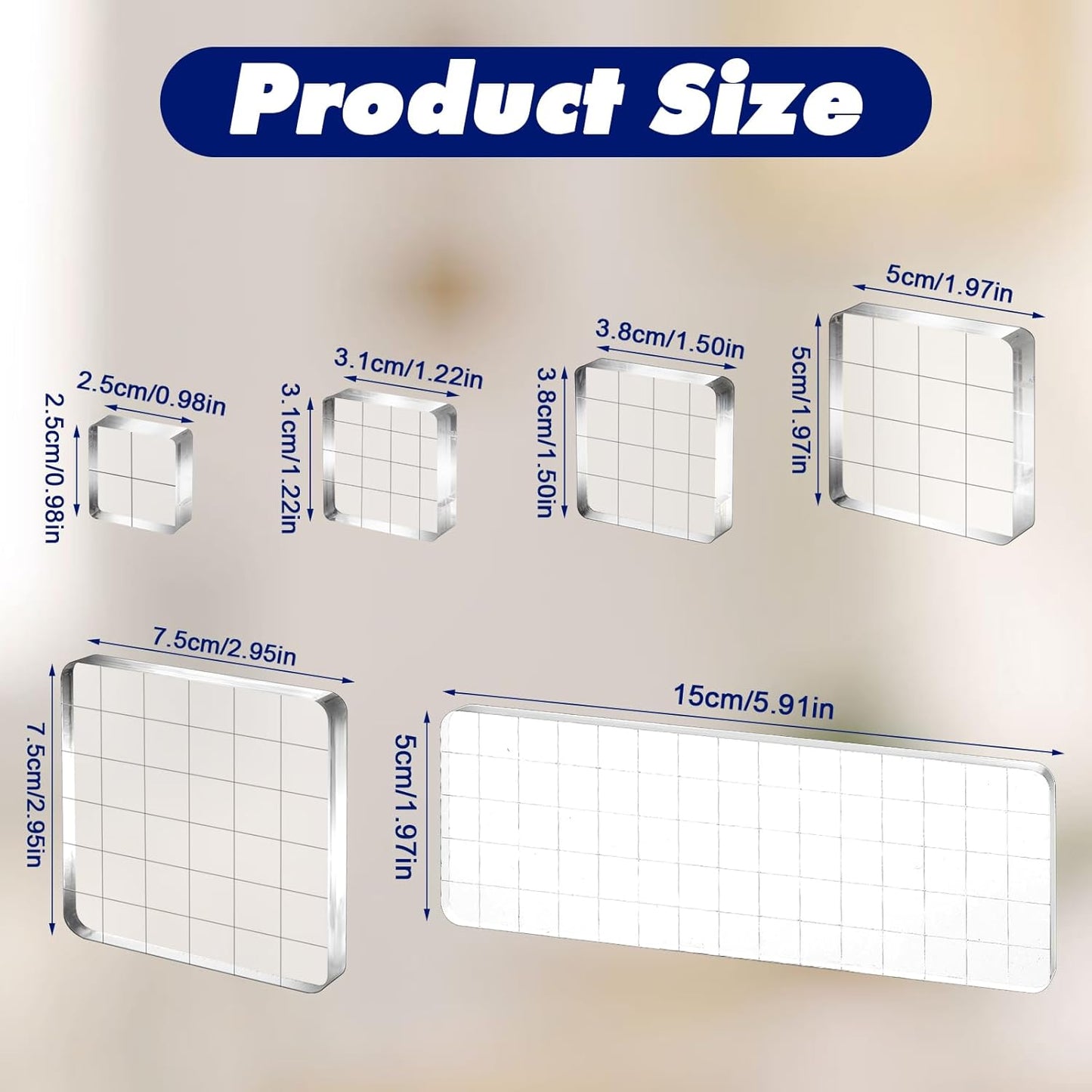 6 Pcs Acrylic Stamp Block Acrylic Blocks for Stamping Clear Tools Decorative Stamp Blocks with Grid and Grip Scrapbooking Craft Making, Decorative DIY Essential Stamping Tool