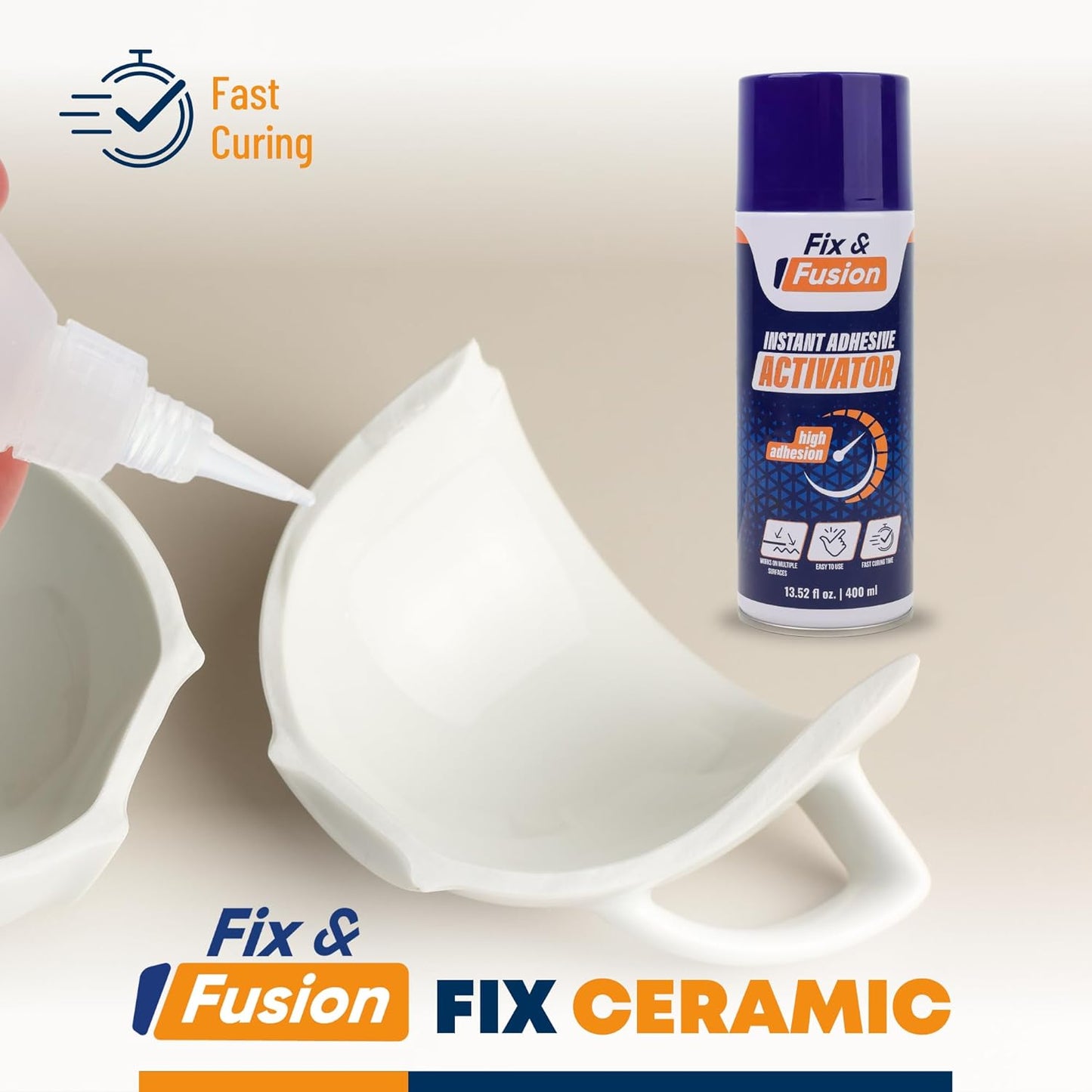 FIX & FUSION Activator Spray (13.5 Fl Oz), Instant Cure Accelerator for Cyanoacrylate (CA) Super Glue for Wood, Plastic, Rubber, Granite, and DIY & Professional, Accelerates Bonding Strength, (1 Pack)