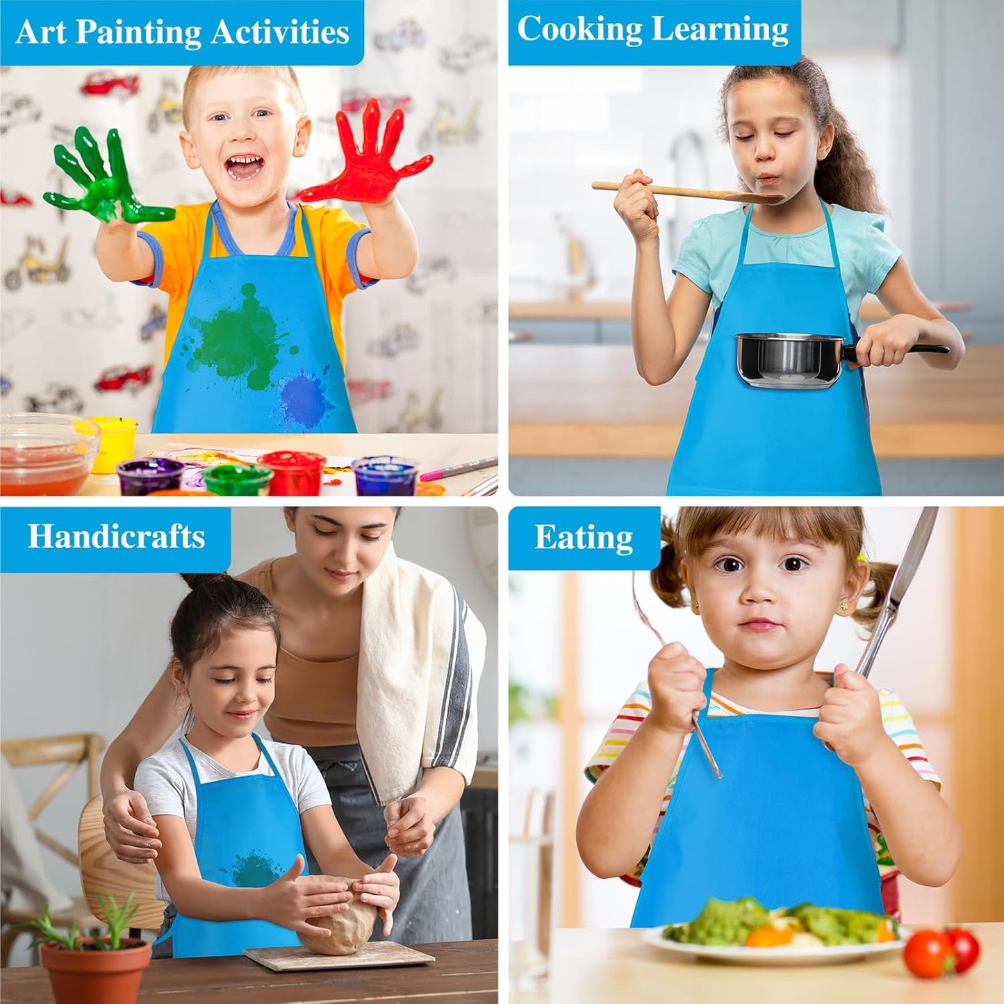 12 Pieces Light Blue Painting Aprons for Kids With 2 Roomy Pockets - Art, Painting Activity, Kitchen, Crafts