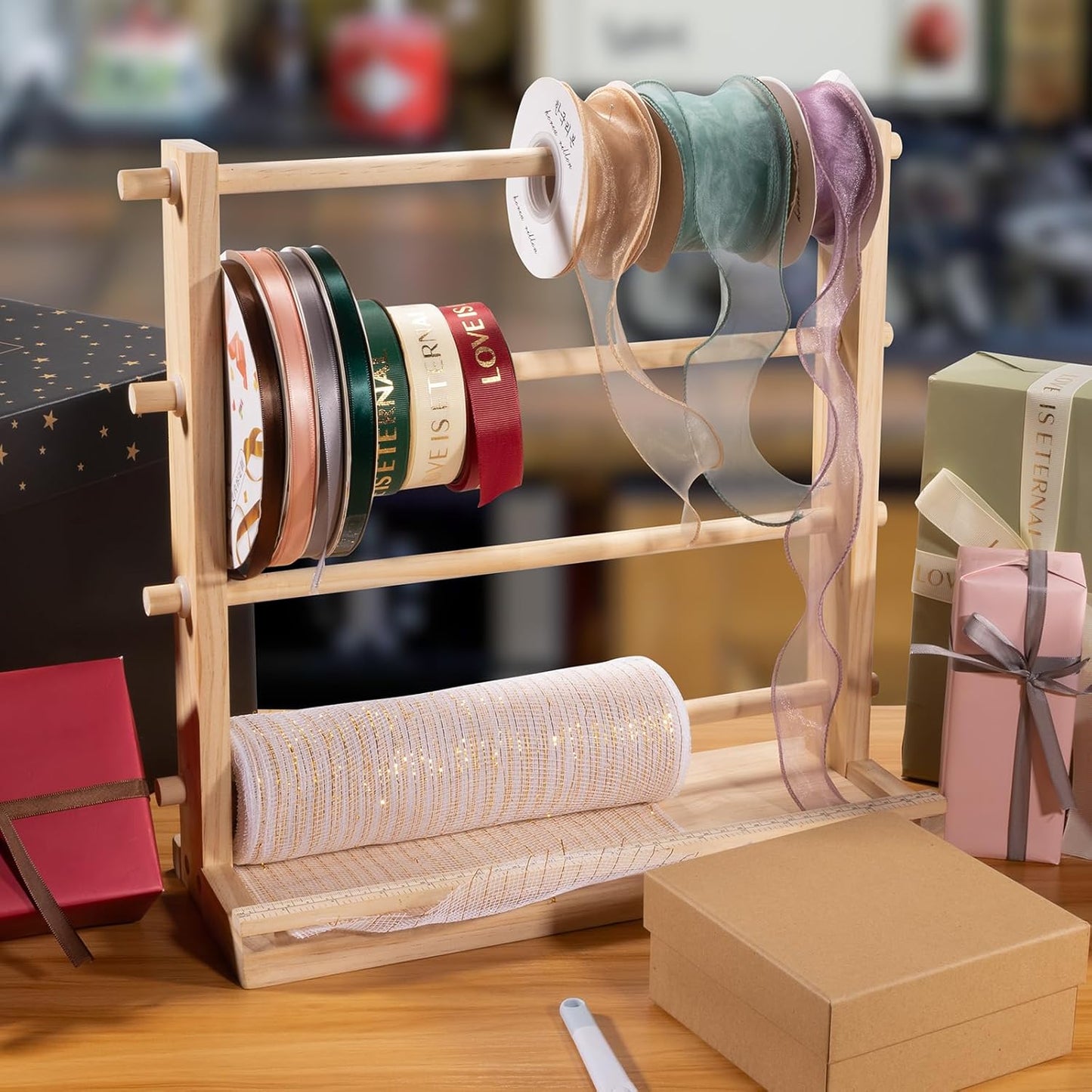 PUNLUXU Ribbon Storage Rack Spool Holder Organizer Sewing Craft Wreath Mesh Crochet Thread Tulle Roll Washi Tape Craft Florist Wrapping，15.7 in