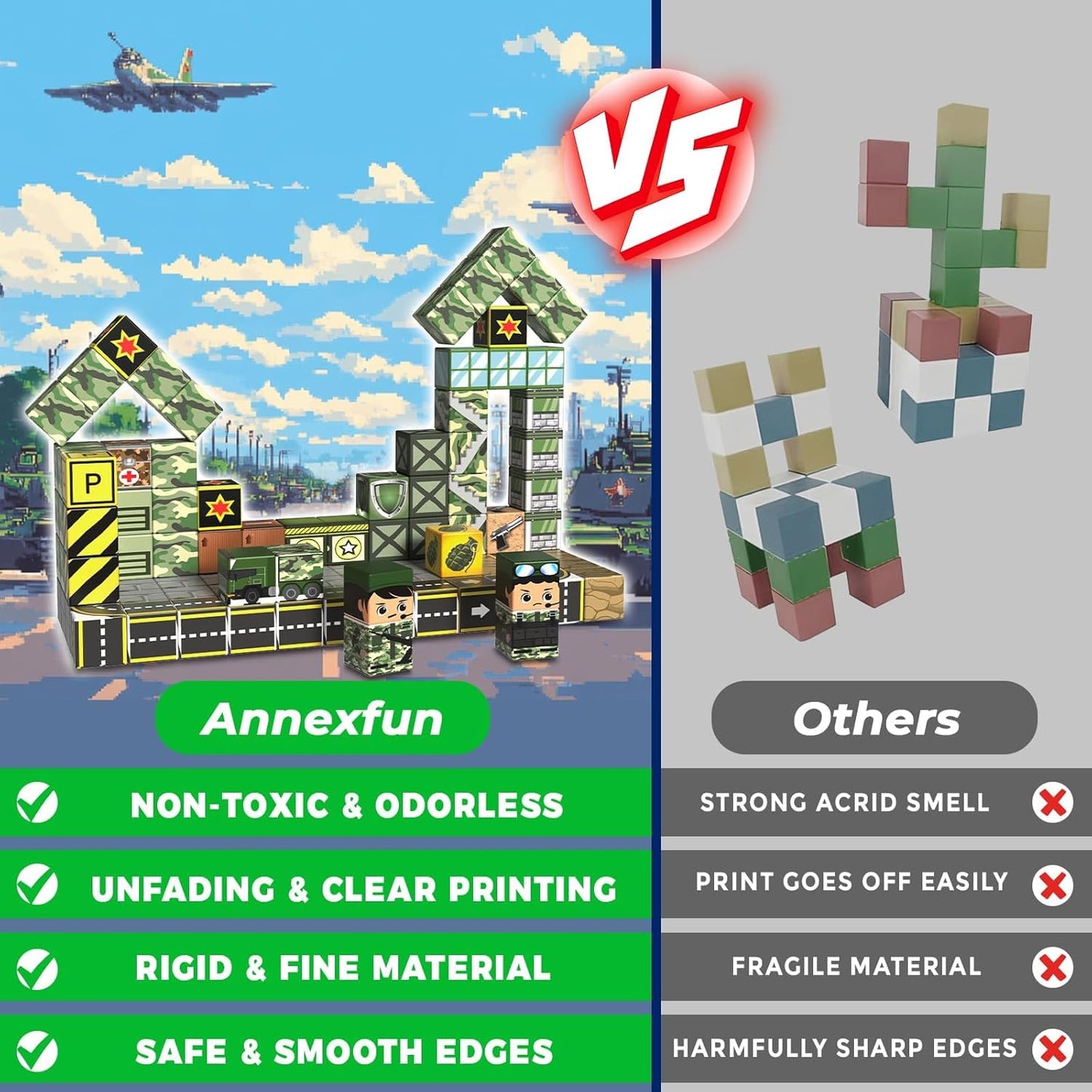 Magnetic Blocks-100PCS Military Building Blocks Set, Kids Classroom Sensory Toy for Toddlers STEM Learning, Construction Stacking Toy for Kids 3+ Boys and Girls Christmas Birthday Gifts Toys