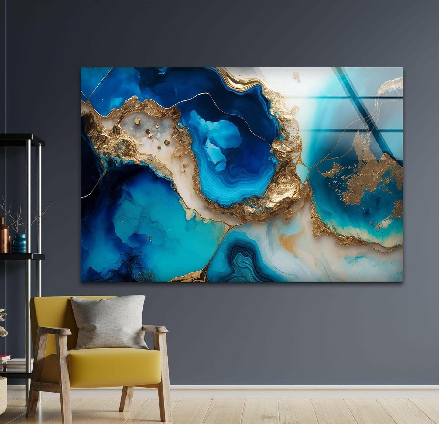 My Photostation.com Round 24'' Blue Alcohol ink Glass Wall ArtTempered Glass Printing Wall Decor Large Wall Art Wall Hangings