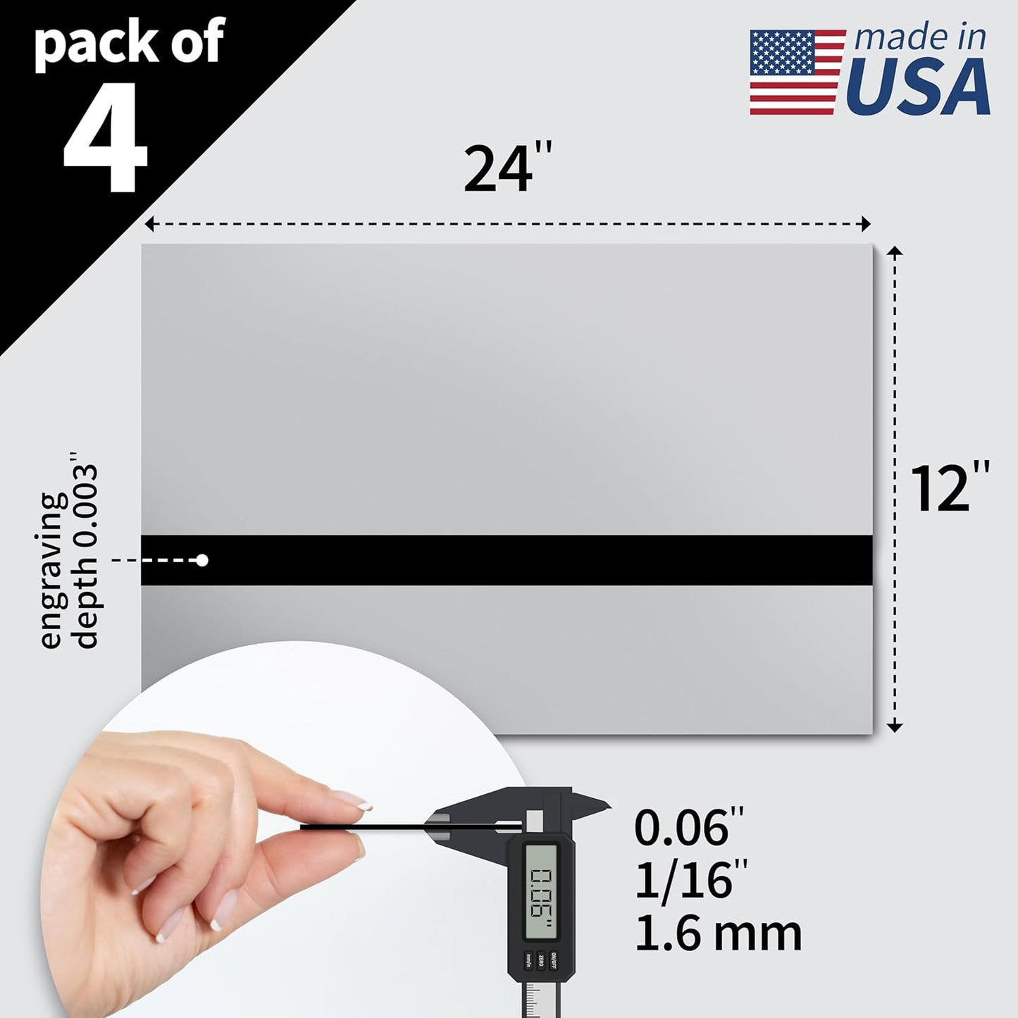 Trotec | Metallic Looking Acrylic Sheet | 12"x24"x1/16, 4 Pcs | Smooth Silver/Black | Metallic Finish - Scratch Resistant for Laser Engraving & Cutting,Printing,Glowforge,Name Plate | USA Made