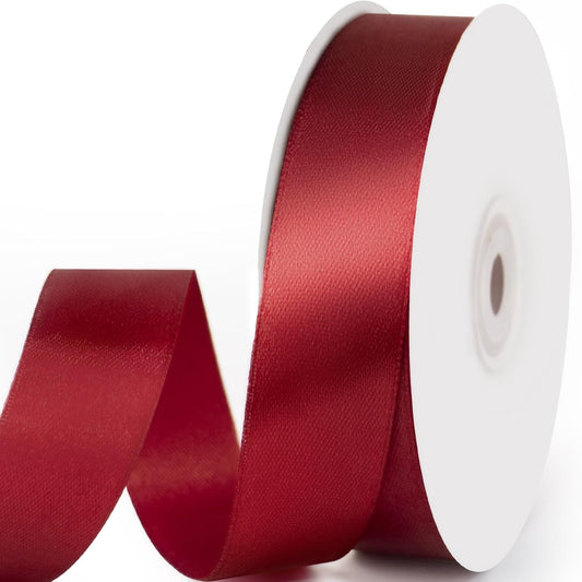 1" x 50 Yards Satin Ribbon - Burgundy Silk Ribbon with Spool - Ideal for Gift Wrapping, Floral Bouquets, Crafts, Wedding Party Decorations, Christmas and Sewing Projects