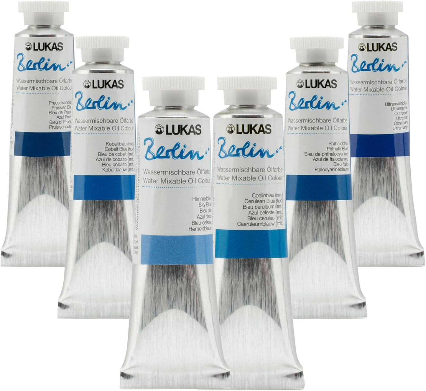 Lukas Water Mixable Oil Paint - Eco-Friendly, 37ml Blues Set of 6, Solvent-Free Artist Oil Paint with Lightfast Pigments and Beeswax for Smooth Consistency, Water Soluble, Quick-Drying