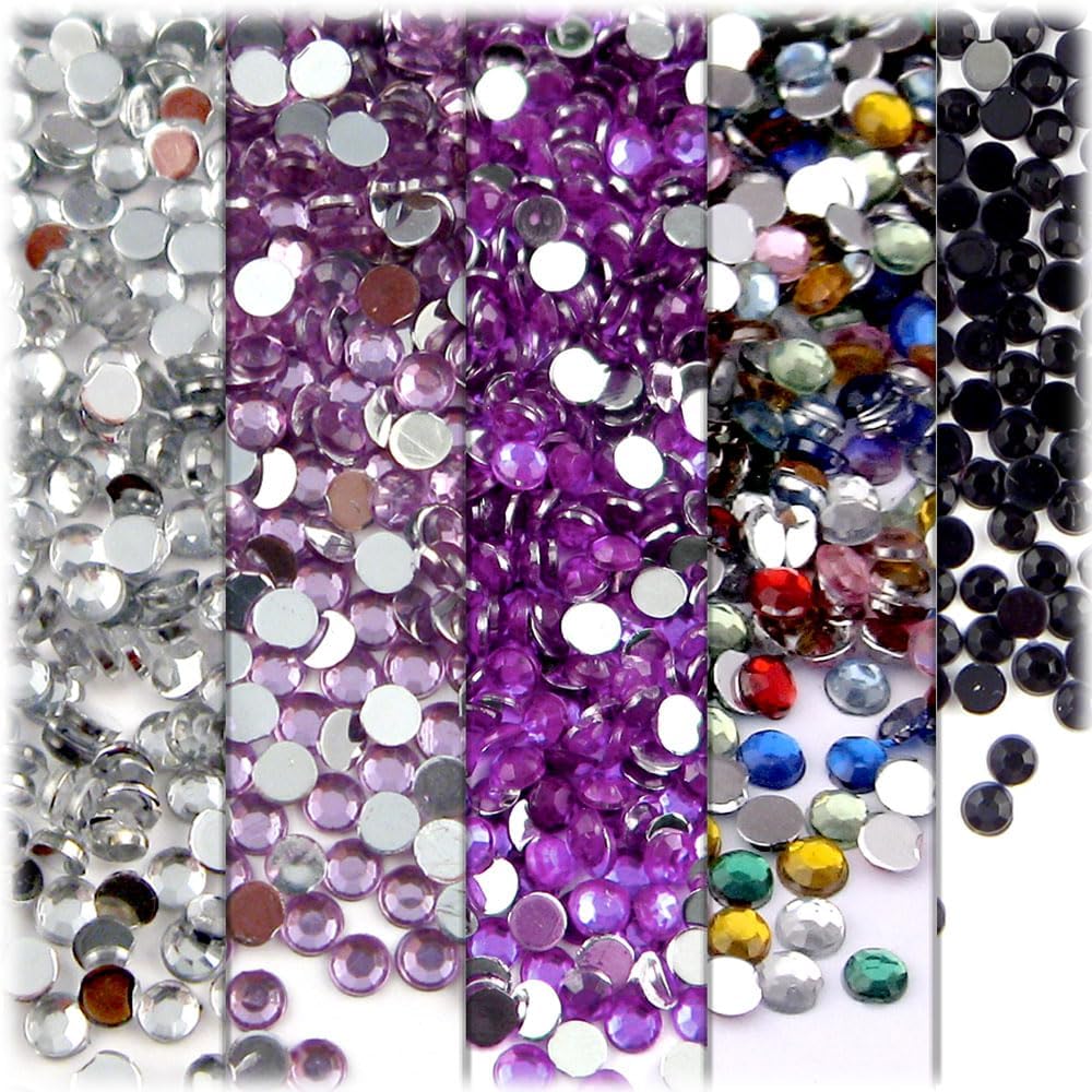 The Crafts Outlet 5-PK Set (7,200-Piece), Round 3mm Rhinestones, Flatback, Purple Tones