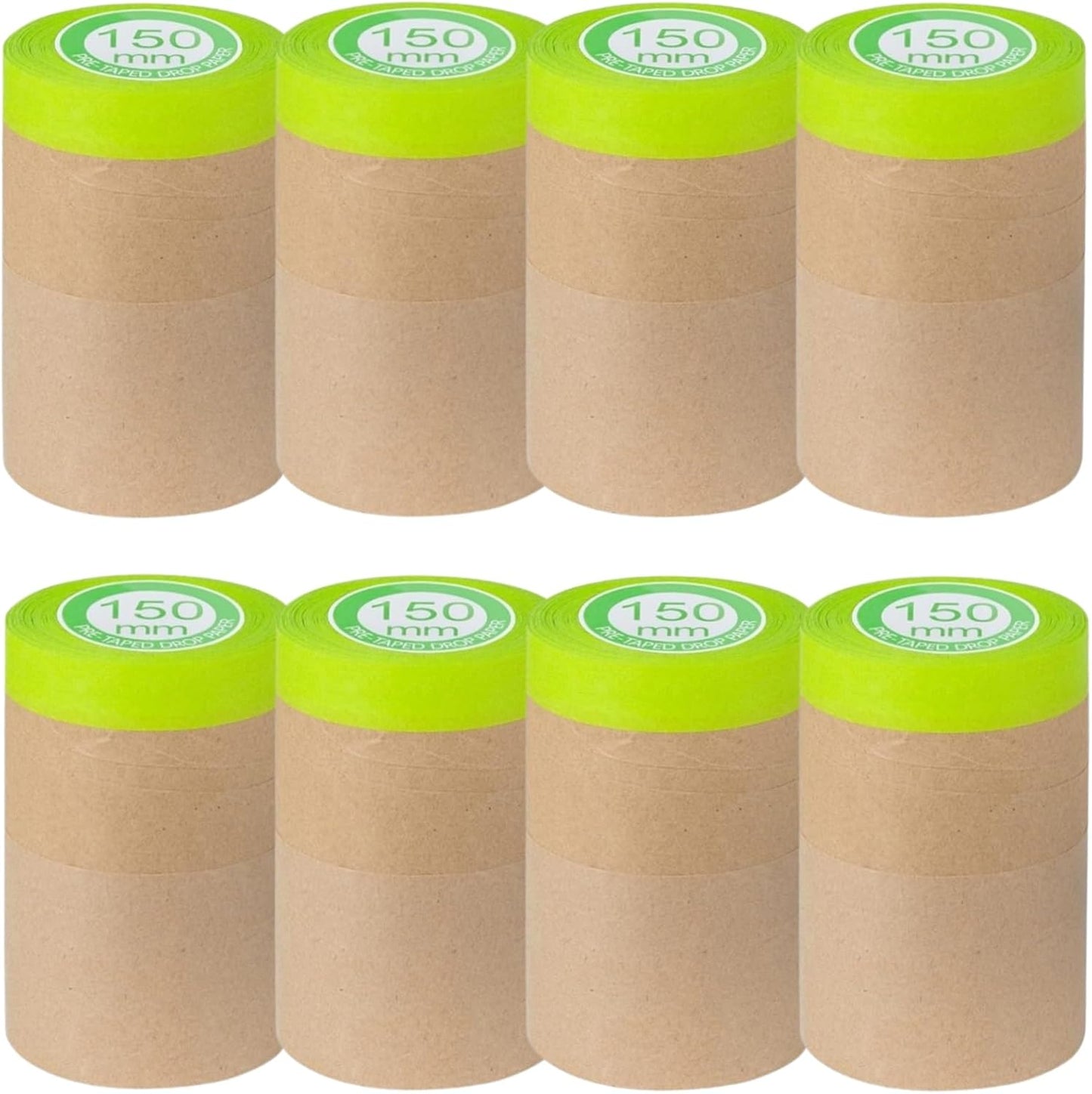 Pre-Taped Painting Masking Paper: 8 Rolls 6 Inch x 50 Feet Tape and Drape Painters Paper, Self-Adhesive Paint Protective Kraft Paper Roll