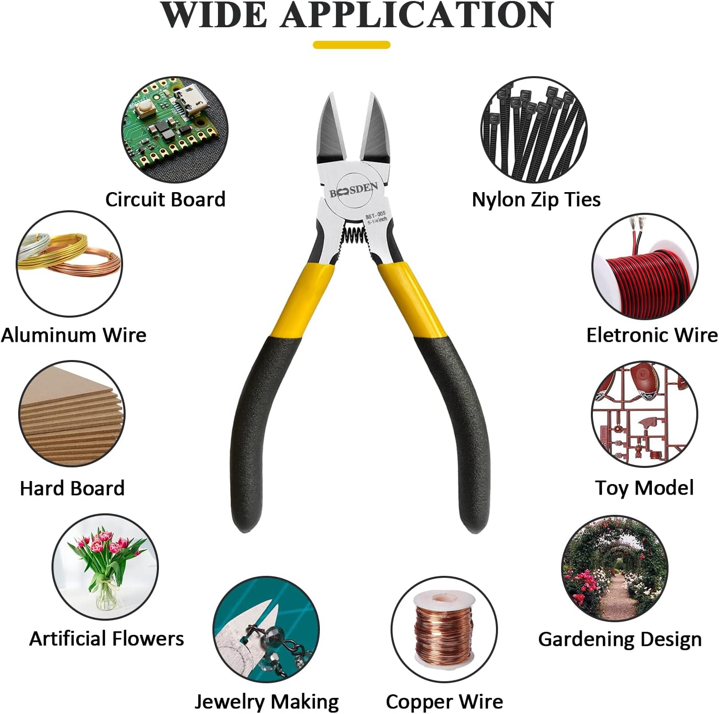 BOOSDEN 5 inch Flush Cutter, Dikes Wire Cutter for Crafting Electrical Jewelry Making, Ultra Sharp Wire Clippers