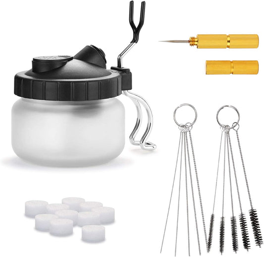 AGPTEK Airbrush Cleaning Kit - Glass Cleaning Pot, Filters, Scraper Needle, Tube Brushes